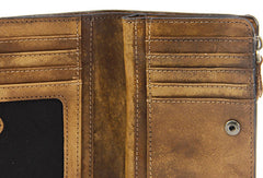 Handmade men billfold leather wallet men vintage brown gray billfold wallet for him
