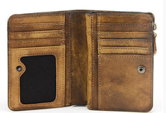 Handmade men billfold leather wallet men vintage brown gray billfold wallet for him