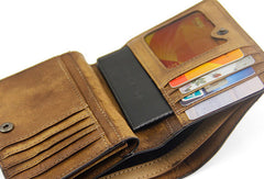 Handmade men billfold leather wallet men vintage brown gray billfold wallet for him