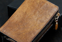 Handmade men billfold leather wallet men vintage brown gray billfold wallet for him
