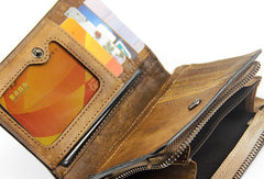 Handmade men billfold leather wallet men vintage brown gray billfold wallet for him
