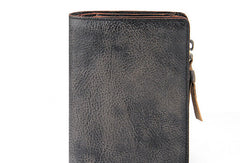 Handmade men billfold leather wallet men vintage brown gray billfold wallet for him