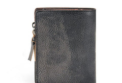 Handmade men billfold leather wallet men vintage brown gray billfold wallet for him