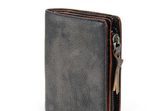 Handmade men billfold leather wallet men vintage brown gray billfold wallet for him