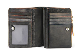 Handmade men billfold leather wallet men vintage brown gray billfold wallet for him