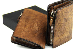 Handmade men billfold leather wallet men vintage brown gray billfold wallet for him