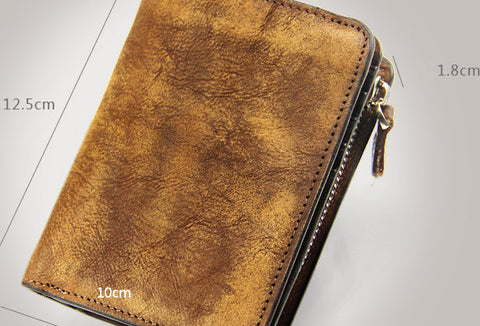 Handmade men billfold leather wallet men vintage brown gray billfold wallet for him - EverHandmade