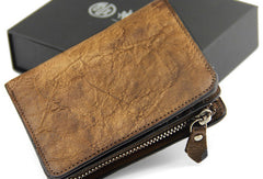 Handmade men billfold leather wallet men vintage brown gray billfold wallet for him