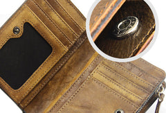Handmade men billfold leather wallet men vintage brown gray billfold wallet for him