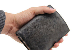 Handmade men billfold leather wallet men vintage brown gray billfold wallet for him