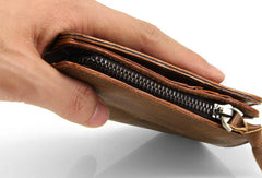 Handmade men billfold leather wallet men vintage brown gray billfold wallet for him
