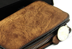 Handmade men billfold leather wallet men vintage brown gray billfold wallet for him
