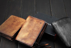 Handmade men billfold leather wallet men vintage brown gray billfold wallet for him