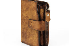 Handmade men billfold leather wallet men vintage gray brown billfold wallet for him