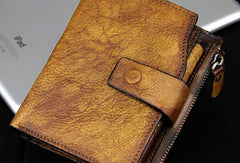 Handmade men billfold leather wallet men vintage gray brown billfold wallet for him