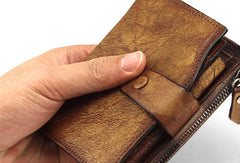 Handmade men billfold leather wallet men vintage gray brown billfold wallet for him