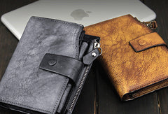 Handmade men billfold leather wallet men vintage gray brown billfold wallet for him