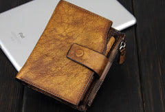 Handmade men billfold leather wallet men vintage gray brown billfold wallet for him