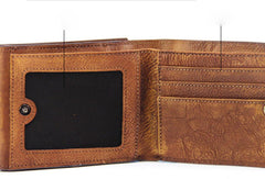 Handmade men billfold leather wallet men vintage brown gray wallet for him - EverHandmade