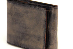 Handmade men billfold leather wallet men vintage brown gray wallet for him - EverHandmade