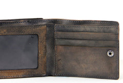 Handmade men billfold leather wallet men vintage brown gray wallet for him - EverHandmade