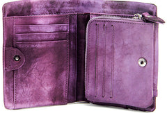 Handmade men billfold leather wallet men vintage brown gray purple wallet for him