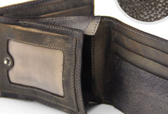Handmade men billfold leather wallet men vintage brown gray wallet for him - EverHandmade