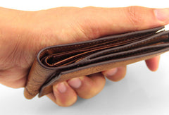 Handmade men billfold leather wallet men vintage brown gray wallet for him - EverHandmade