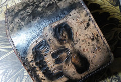 Handmade billfold leather wallet men skull tooled carved billfold wallet for him - EverHandmade