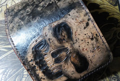 Handmade billfold leather wallet men skull tooled carved billfold wallet for him
