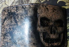 Handmade billfold leather wallet men skull tooled carved billfold wallet for him - EverHandmade