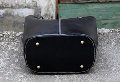 Handmade vintage rustic leather normal black tote bag shoulder bag handbag for women
