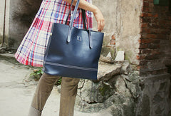 Handmade vintage black leather normal tote bag shoulder bag handbag for women