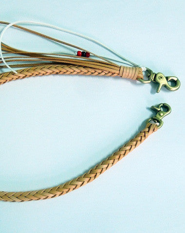 Overview---Handmade natural leather braided Chain with brass belt Clip for wallet/purse/clutch