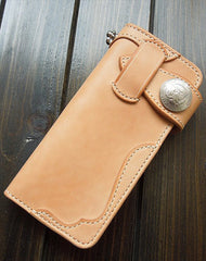 Front view--Handmade bifold  natural leather long wallet purse clutch for men/women with card icon holder