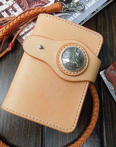 Handmade biker wallet chain beige leather bifold biker wallet billfold wallet purse for men - EverHandmade