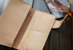 Open view--Handmade natural  leather long biker wallet for men/women with 2 full size bill slots/holder, 6 credit/ID card slots/holder, 1 zip coin slot/holder