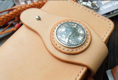 Handmade biker wallet chain beige leather bifold biker wallet billfold wallet purse for men - EverHandmade