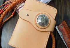 Handmade biker wallet chain beige leather bifold biker wallet billfold wallet purse for men - EverHandmade