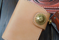 Front view--Handmade trifold  natural leather short wallet purse clutch for men/women with card icon holder