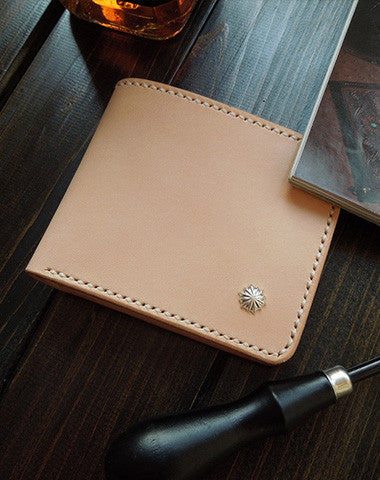 Handmade billfold leather wallet beige leather bifold biker wallet billfold wallet purse for men - EverHandmade