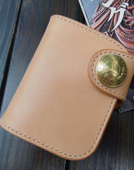 Front view--Handmade trifold  natural leather short wallet purse clutch for men/women with card icon holder