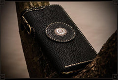 Handmade Leather Tibetan Mens Biker Chain Wallets Cool Leather Wallet Long Chain Wallets for Men