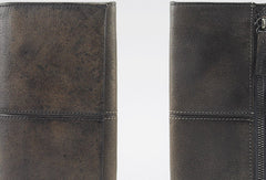men long leather wallet men bifold vintage gray brown long wallet clutch for him