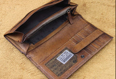 men long leather wallet men bifold vintage gray brown long wallet clutch for him