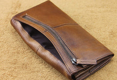 men long leather wallet men bifold vintage gray brown long wallet clutch for him