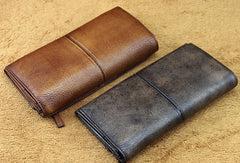 men long leather wallet men bifold vintage gray brown long wallet clutch for him
