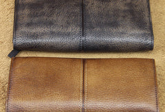 men long leather wallet men bifold vintage gray brown long wallet clutch for him
