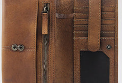 men long leather wallet men bifold vintage gray brown long wallet clutch for him