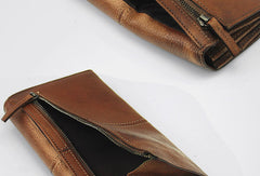 men long leather wallet men bifold vintage gray brown long wallet clutch for him